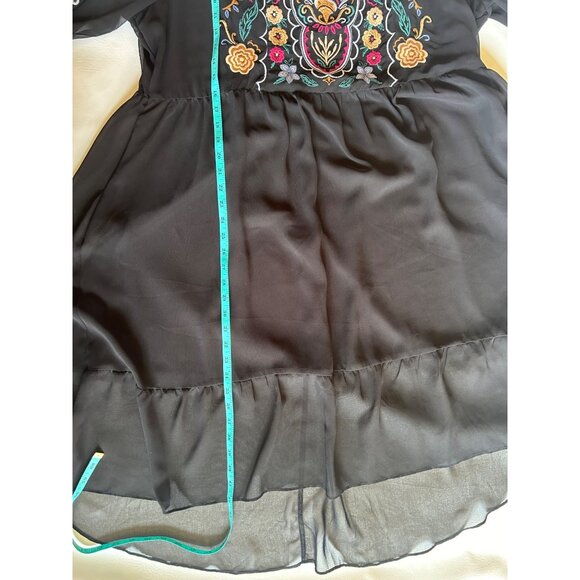 Savanna Jane Black Embroidered Floral Boho Dress 3/4 Sleeve & Ruffle Hem Size 1X - Picture 8 of 9
